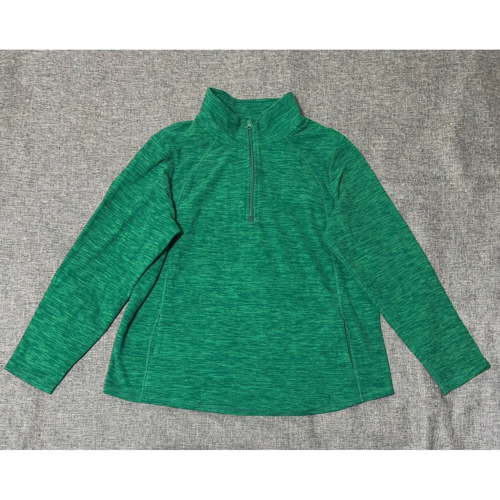 St John's Bay Womens XL Classic Quarter Zip Green Space Dye Pullover Fleece